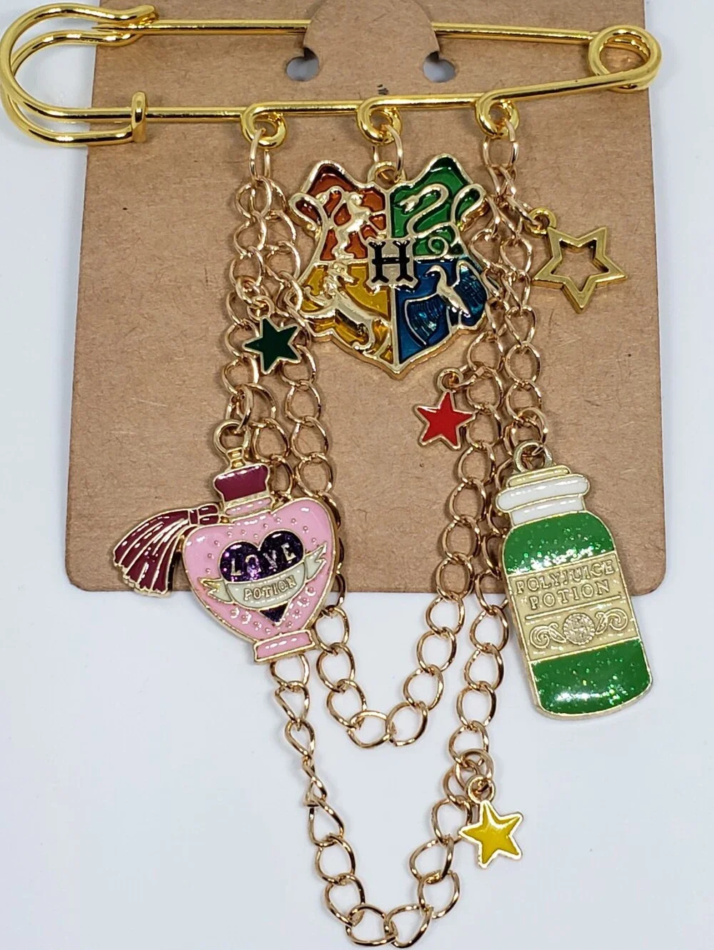 Handmade Harry Potter Hogwarts Crest safety pin Brooch